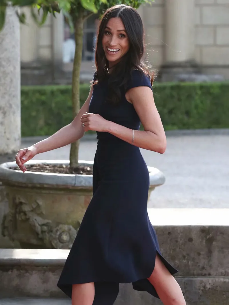 Off Shoulder Dress Meghan Markle Princess Ruffled Women Asymmetrical Dresses