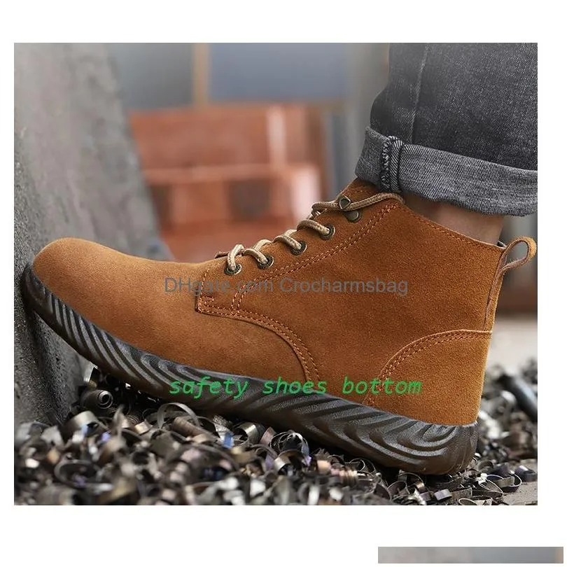 mens breathable safety shoes steel toe cow suede leather work boots puncture proof safety boots lightweight steel toe shoes