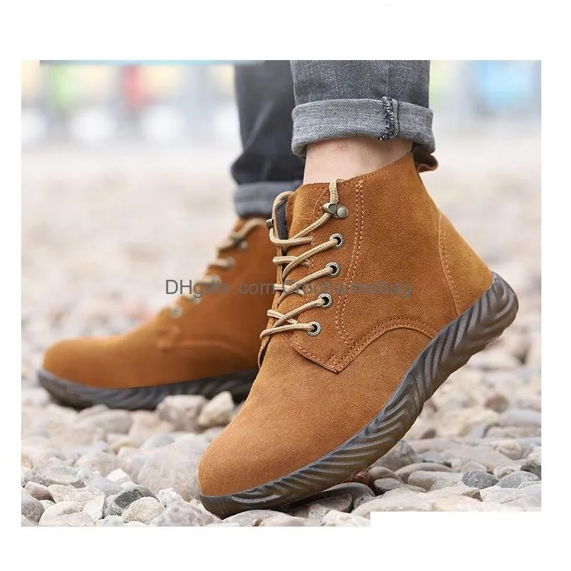 mens breathable safety shoes steel toe cow suede leather work boots puncture proof safety boots lightweight steel toe shoes