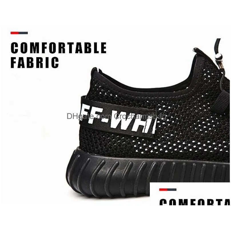 new women men work safety shoes breathable flying woven antismashing steel toe caps antipiercing fiber mens work shoes