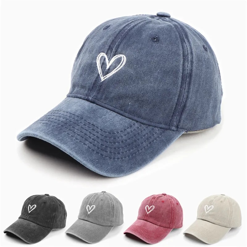 Fashion Outdoor Sport Baseball Caps For Men Women Love Heart Embroidery Snapback Cap Washed Cotton Dad Hat